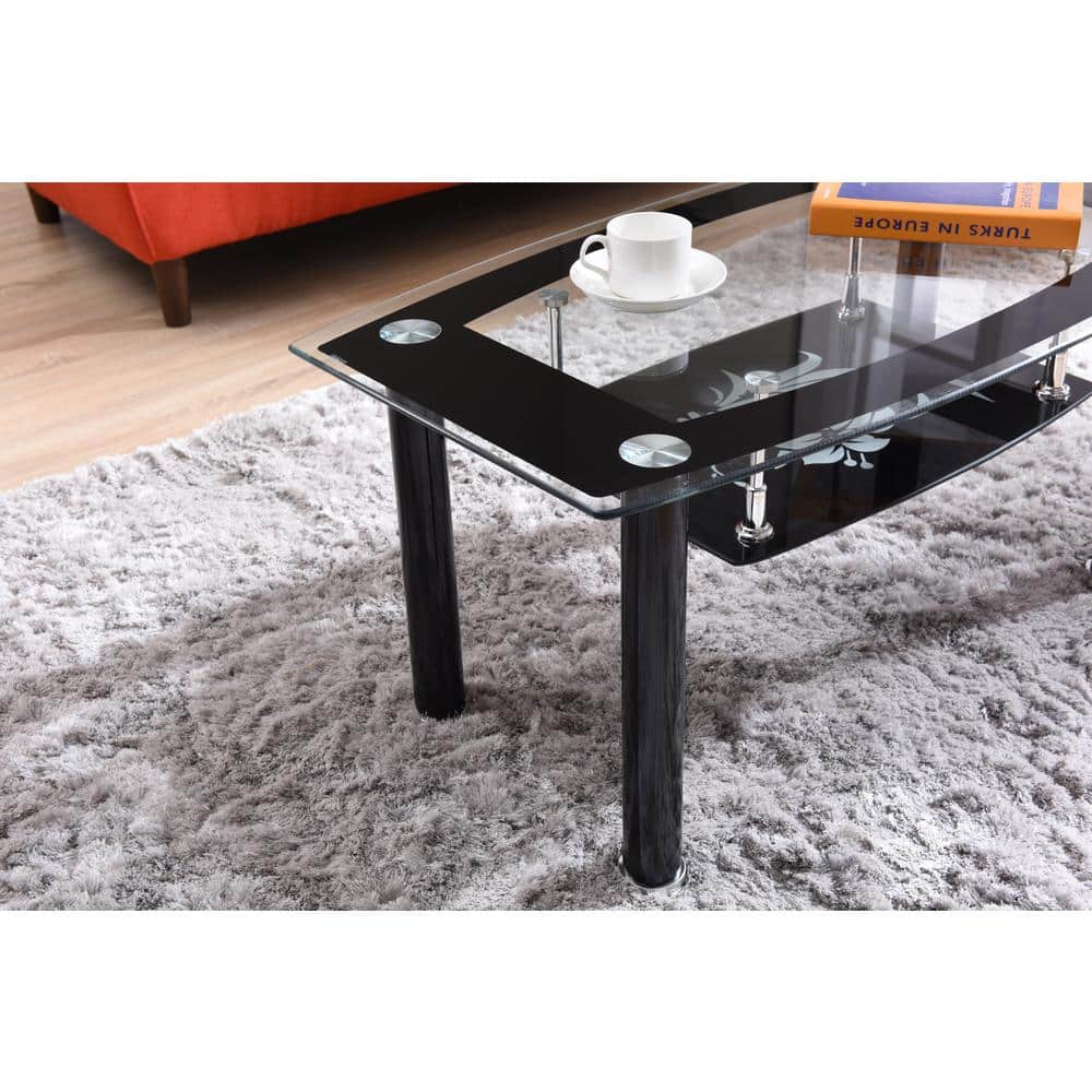 Modern Rectangular Black and Clear Glass Coffee Table