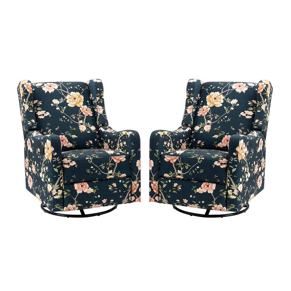 JAYDEN CREATION Bernd Transitional Floral Wingback Manual Swivel Rocker