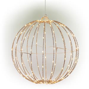 16 in. Dia Foldable Metal Sphere Ornament with Warm White LED Lights