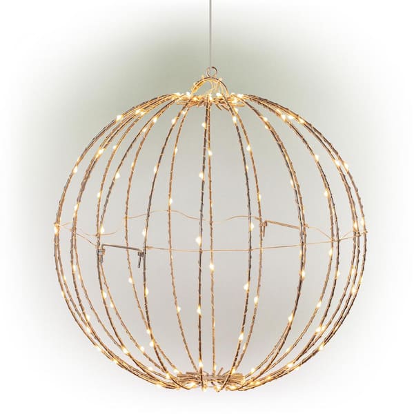 Alpine Corporation 16 in. Dia Foldable Metal Sphere Ornament with Warm White LED Lights