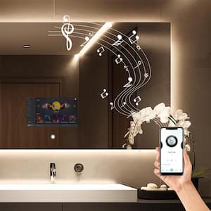 47 in. W x 31.5 in. H Rectangular Frameless LED Smart Wall Mount Bathroom Vanity Mirror Bluetooth Wi-Fi Weather Display