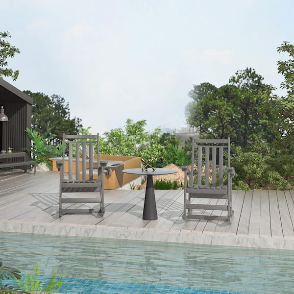 GARSING 2-Piece Gray Plastic Outdoor Rocking Chairs Set
