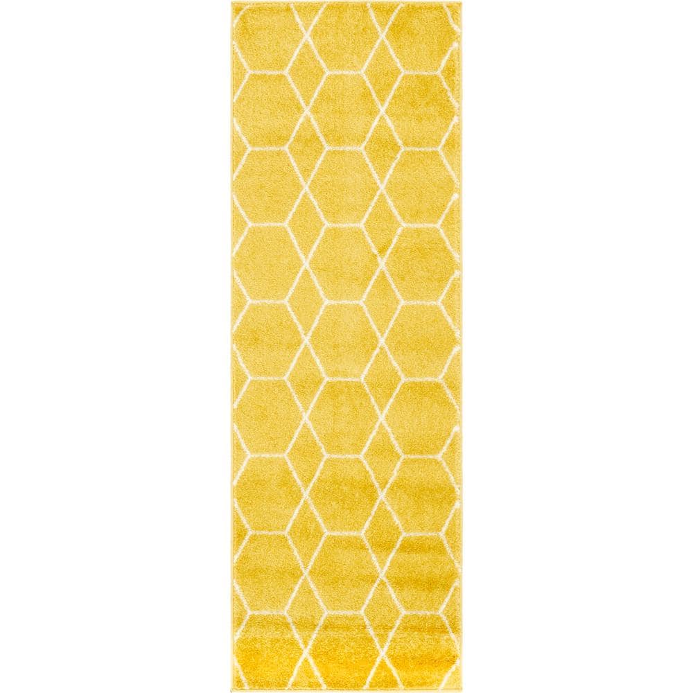 StyleWell Trellis Frieze Yellow/Ivory 2 ft. x 6 ft. Geometric Runner