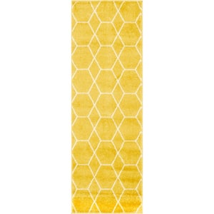 Trellis Frieze Yellow/Ivory 2 ft. x 6 ft. Geometric Runner Rug