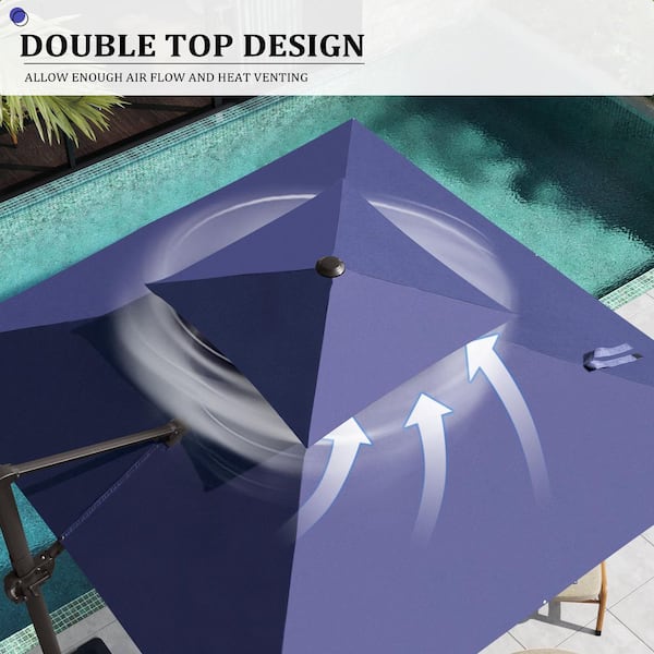 10 ft. Square 360° Rotation Offset Cantilever Aluminum Patio Umbrella in Navy Blue and 240 lbs.Umbrella Fillable Base