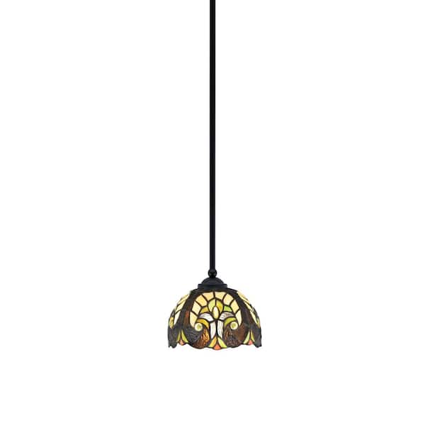 Unbranded Clevelend 100-Watt 1-Light Black Pendant Mini Pendant Light with Ivory Cypress Art Glass Shade Light Bulb Not Included