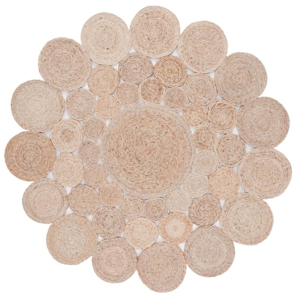 SAFAVIEH Natural Fiber Beige 10 ft. x 10 ft. Woven Floral Round Area Rug