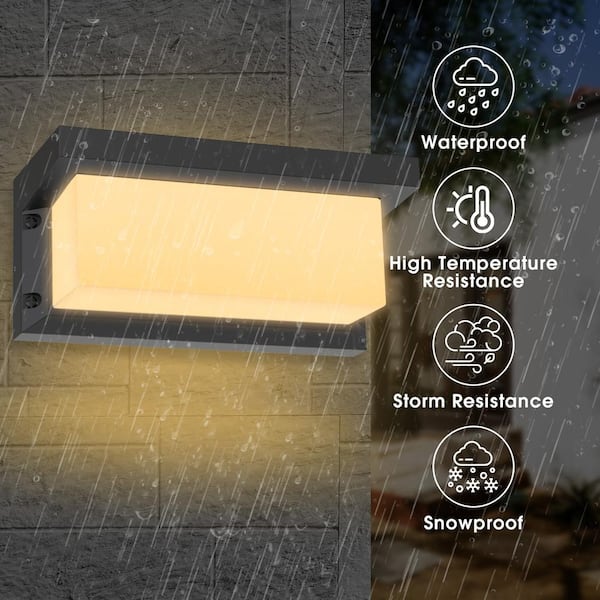 YANSUN 30-Watt Black Rectangle Integrated LED Indoor/Outdoor Wall Sconce Light Fixtures, 3000K Soft White