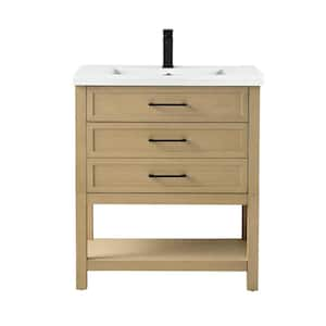 Oliver 30 in. W x 18 in. D x 34 in. H Bath Vanity in Light Oak with White Ceramic Vanity Top