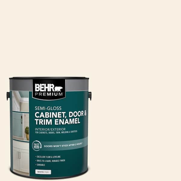 BEHR PREMIUM 1 gal. #OR-W14 White Veil Semi-Gloss Enamel Interior/Exterior Cabinet, Door & Trim Paint