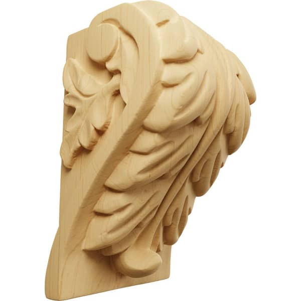 Ekena Millwork 2-3/4 in. x 3-1/4 in. x 5 in. Unfinished Wood Alder Medium Acanthus Leaf Block Corbel