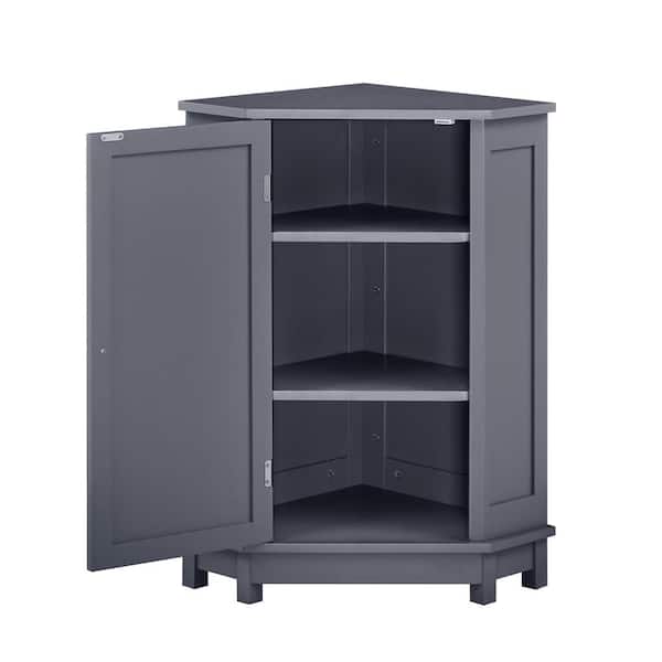 Unbranded 24.72 in. W x 15.74 in. D x 31.5 in. H Gray Linen Cabinet Triangle Corner Storage with Adjustable Shelves