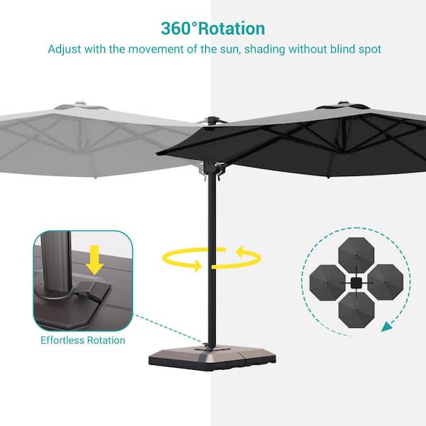 apontus offset patio umbrella Sonkuki 11 ft. Octagon Aluminum Cantilever Patio Umbrella, Foot-controlled 360° rotation with a Base in Black
