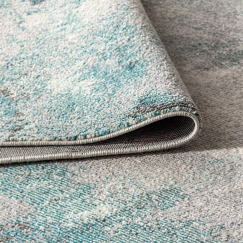 Serene Waters Abstract Cream/Blue Synthetic 3x5 Area Rug