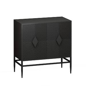 31.50 in. W x 15.75 in. D x 31.89 in. H Black Linen Cabinet with Metal Leg Featuring 2-tier Storage and 2 Doors