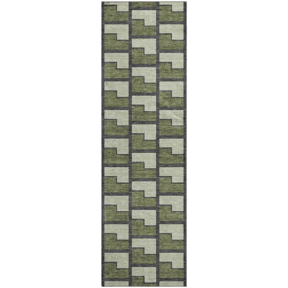 Mayfield Premium Machine Washable Abstract AMF2416 Olive 2 ft. x 7 ft. Runner Rug price history on PriceWatchPro
