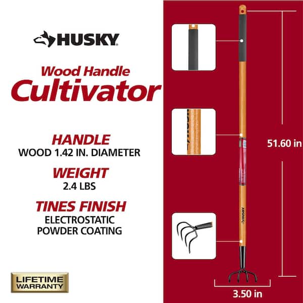 51 in. L Wood Handle 4-Tine Hand Cultivator