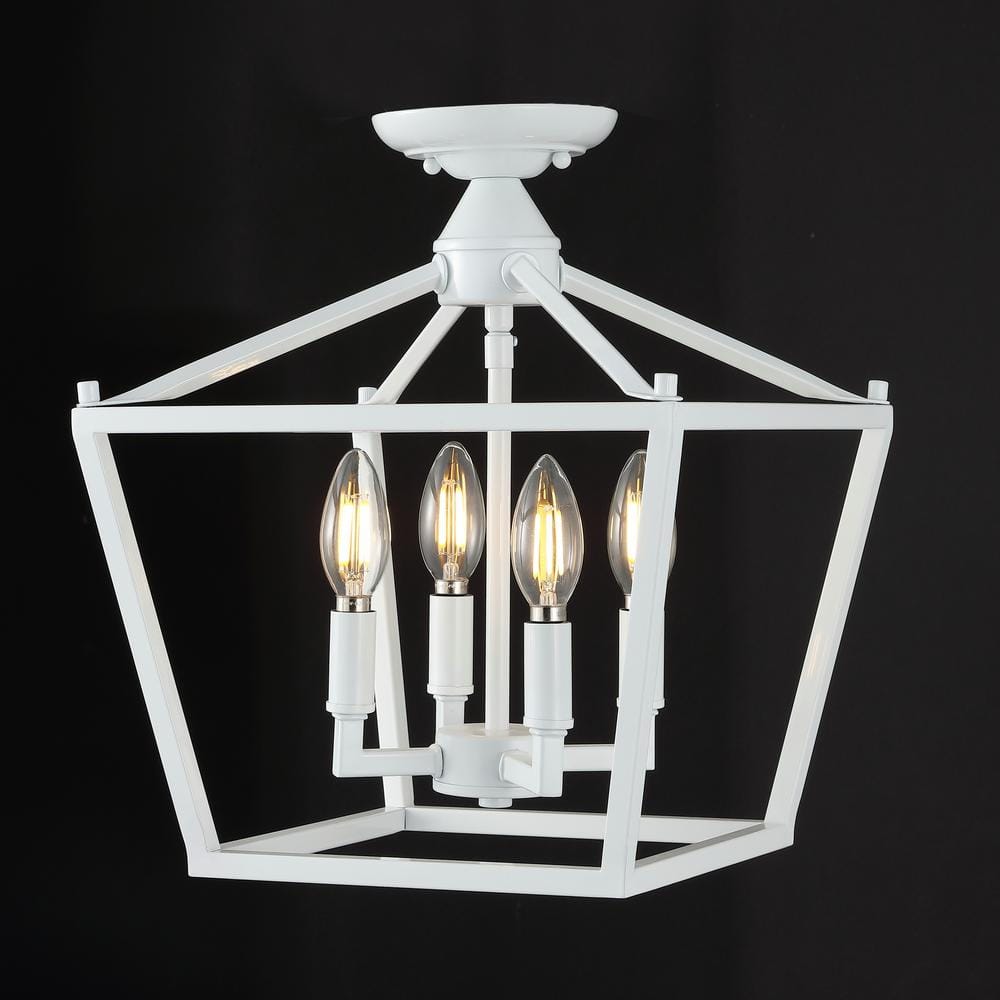 White Iron Farmhouse LED Lantern Flush Mount Light