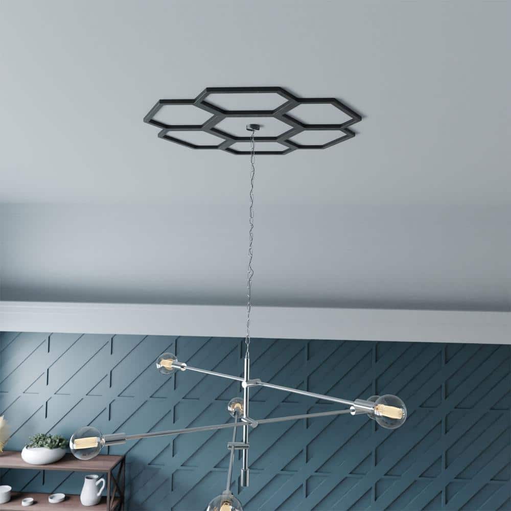 Antiqued Warm Silver Hexagonal PVC Ceiling Medallion
