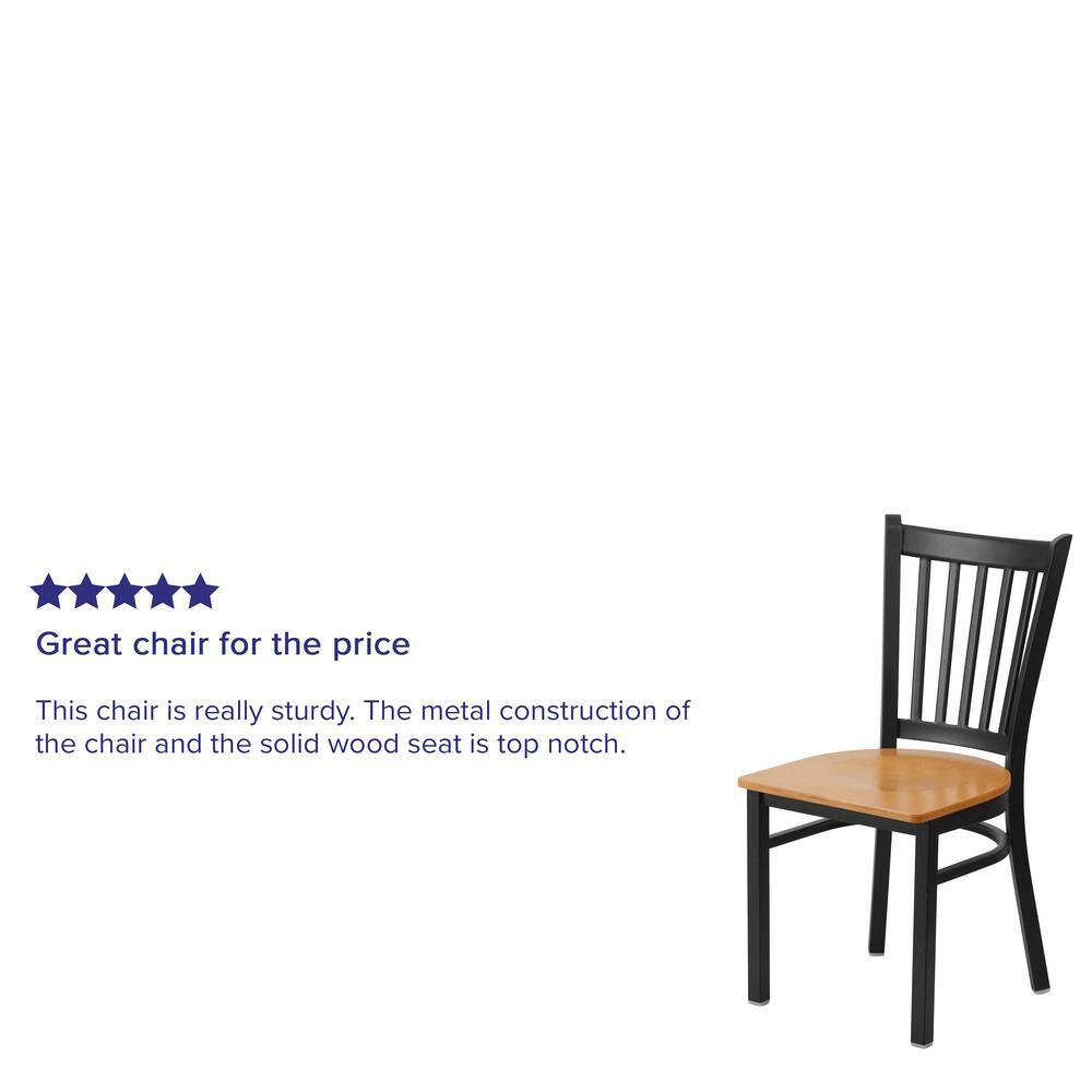 Windsor High Slat Side Chair in Black Metal with Natural Wood Seat