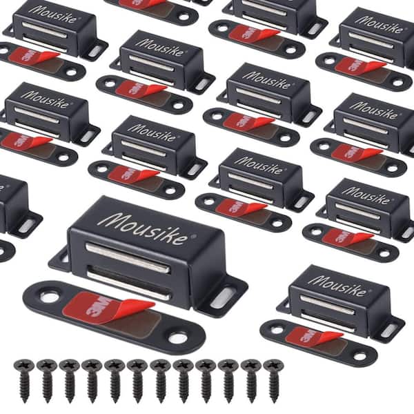 16-Pack Black Magnetic Door Catch, 20 Lbs Strong Magnet Latch, Stainless Steel for Cabinets Drawers and Home Safety