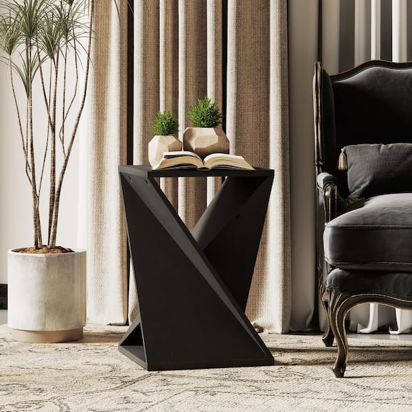Modern 15.94 in. Black Square Rubber Wood End Table with Twisted Design