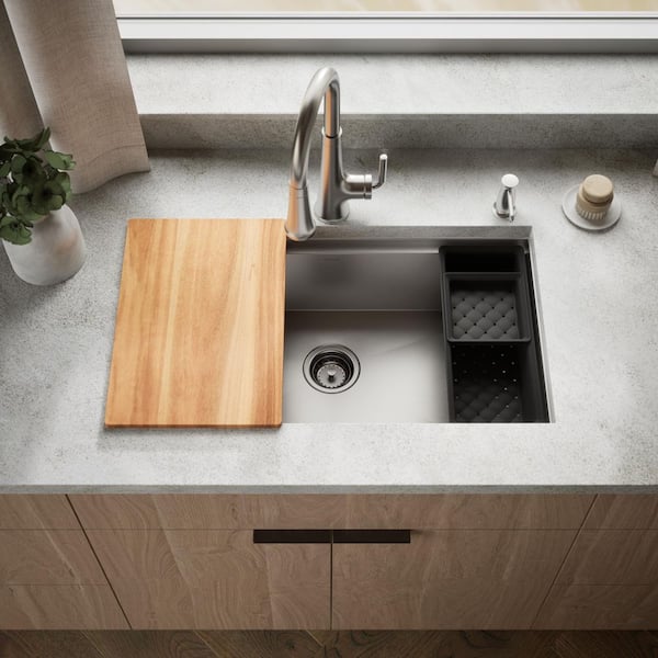 Lyric 33 in. Stainless Steel 18-Gauge Drop in/Undermount Workstation Single Bowl Kitchen Sink with Accessories