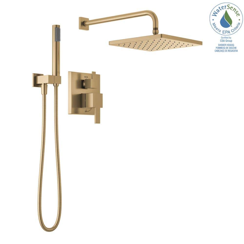 Champagne Bronze Modern Raincan Square Shower System with Handheld Spray