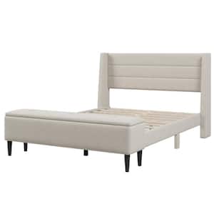 67.00 in. W Beige Upholstered Queen Bed Frame with Headboard and Storage Ottoman Bench