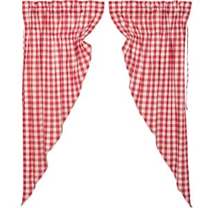 Annie Buffalo Check 36 in. W x 63 in. L Red White Cotton Light Filtering Rod Pocket Prairie Curtain Window Panel Pair