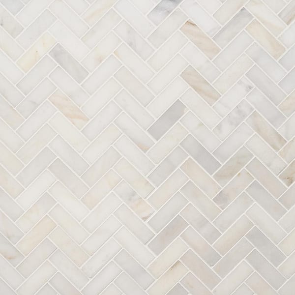 Ivy Hill Tile White Jade 4 in. x 0.39 in. Herringbone Polished Marble Mosaic Tile Sample