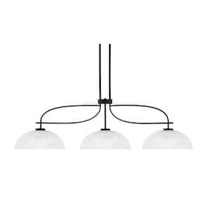 Wensley 12.5 in. 3-Light Matte Black & Painted Distressed Wood-Look Metal  Chandelier Clear Ribbed Glass Shade