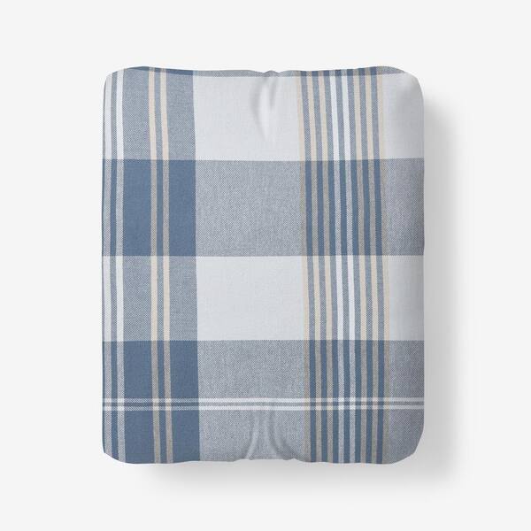 The Company Store Company Cotton Oversized Plaid Velvet Flannel Gray Multi Cotton Queen Fitted Sheet