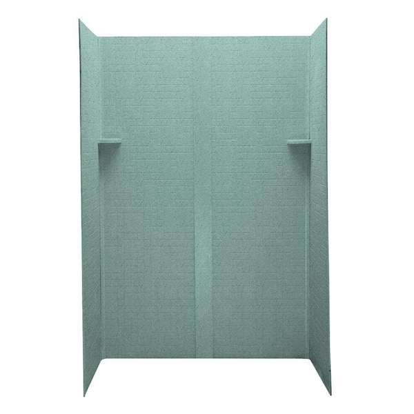 Swanstone Geometric 32 in. x 48 in. x 72 in. Five Piece Easy Up Adhesive Shower Wall Kit in Tahiti Evergreen-DISCONTINUED