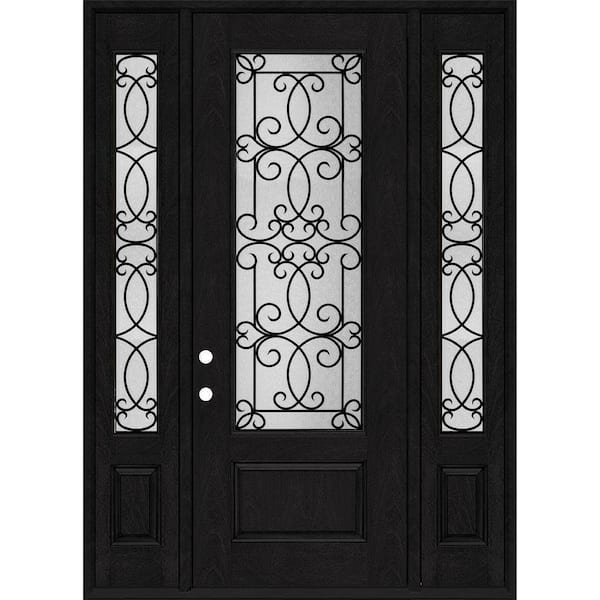 Steves & Sons Regency 68 in. x 96 in. 3/4-Lite Georgian Decorative Glass RHIS Onyx Mahogany Fiberglass Prehung Front Door Dbl 14in.SL