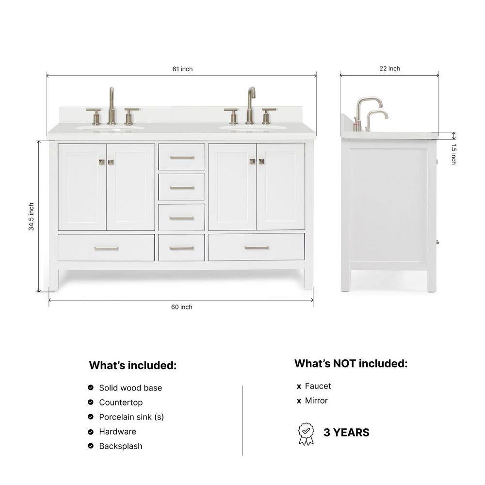 Cambridge 61'' White Double Vanity with Quartz Top