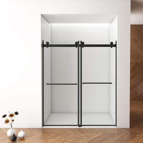 Xspracer Moray 60 in. W x 76 in. H Sliding Frameless Shower Door in Matte Black Finish with Clear Glass