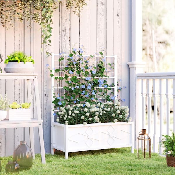 Outsunny 35.4 in. W x 15.7 in. D x 47.2 in. H White Metal Outdoor