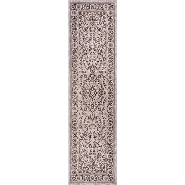 Jerash Brown/Beige 2 ft. x 8 ft. Ornate Medallion Indoor/Outdoor Area Rug