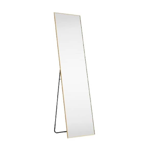 Afoxsos Full Length 16 in. W x 59 in. H Rectangle Aluminum Gold Standing Mirrors, Body Dressing Wall-Mounted Floor Mirror