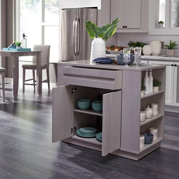 Homestyles Linear Gray Kitchen Island With Swirl Quartz Top 8001 93 The Home Depot