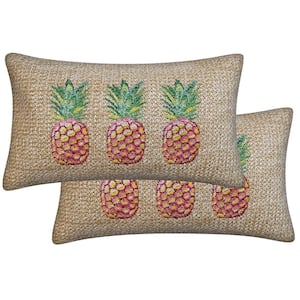 Raffia Pineapple Tan Outdoor Lumbar Toss Pillow (2-Pack)