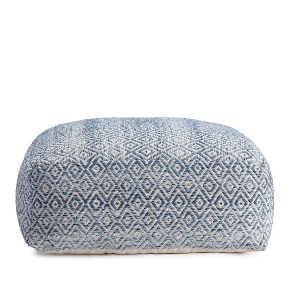 Willamette Marine 34 in. x 34 in. x 16 in. Blue and Beige Ottoman