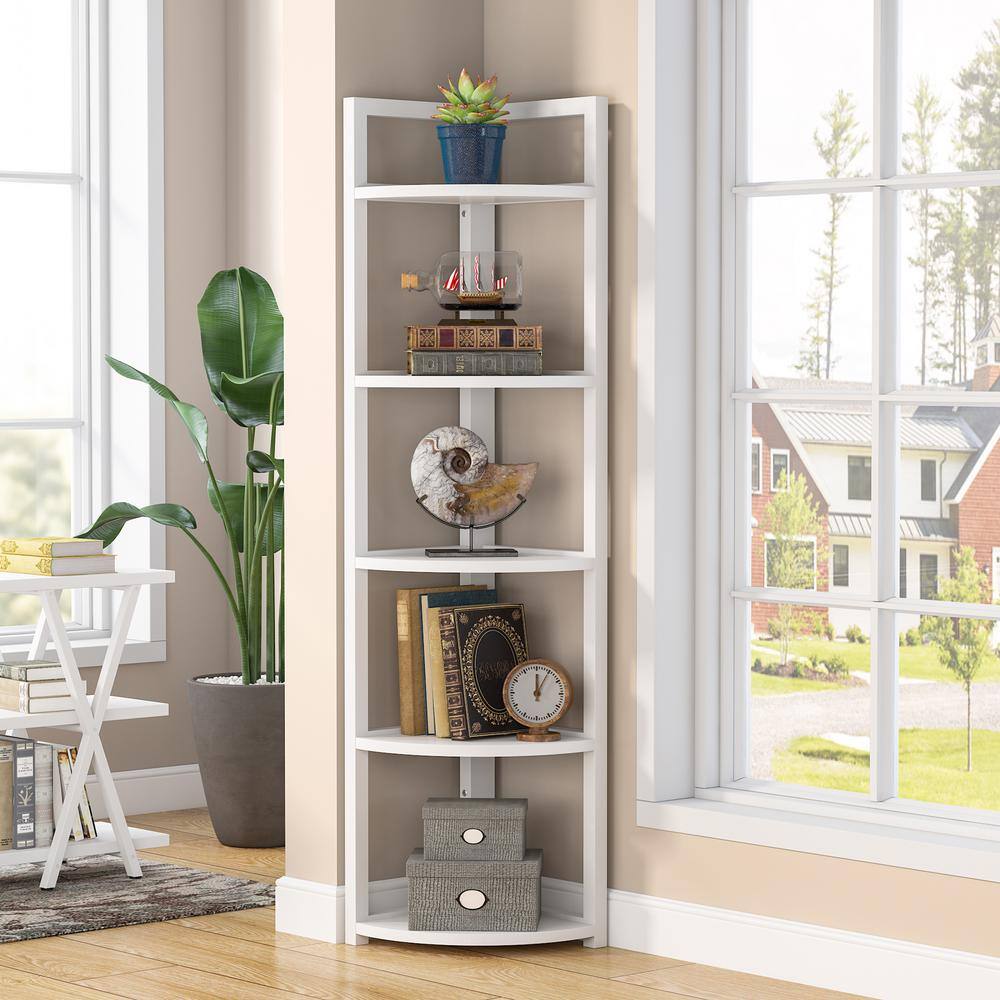 Buy Charlie 59 in. White Wood and Metal Frame 5Shelf Radial Corner