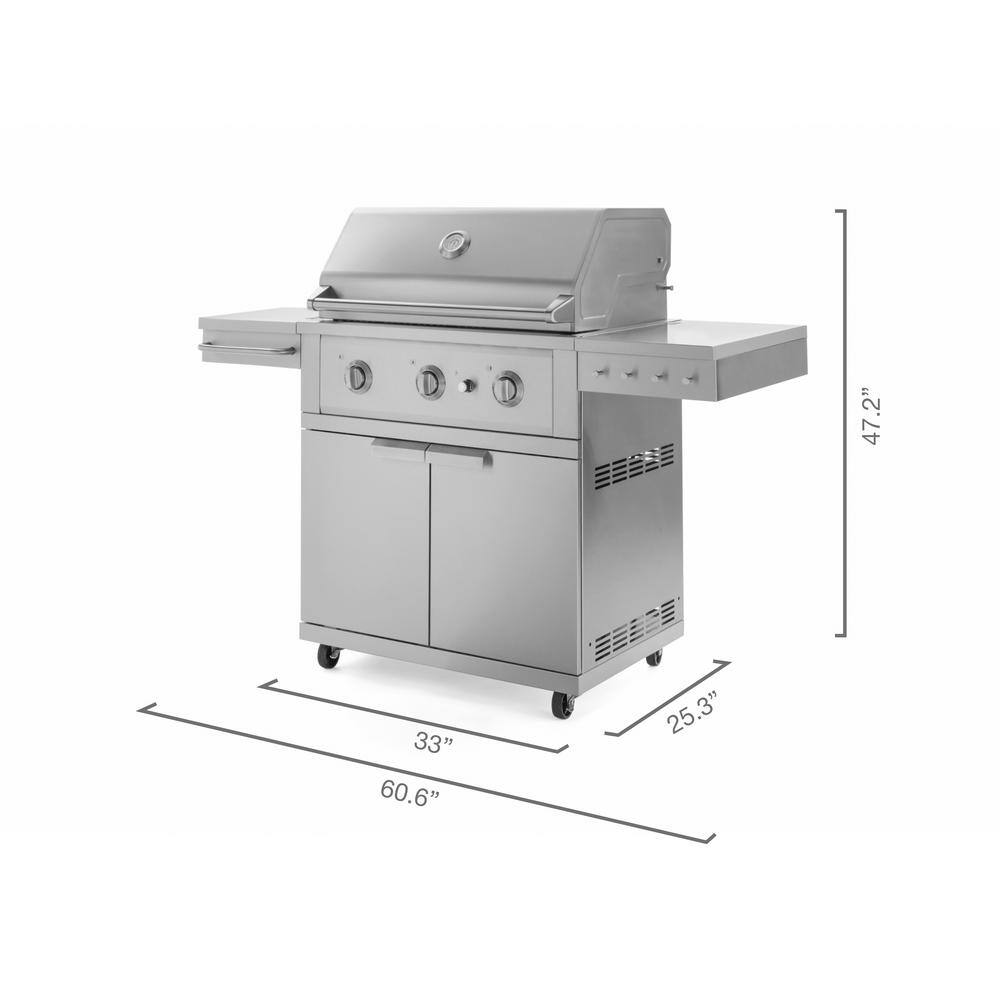 33-Inch Stainless Steel Natural Gas Grill Cart with Side Burner