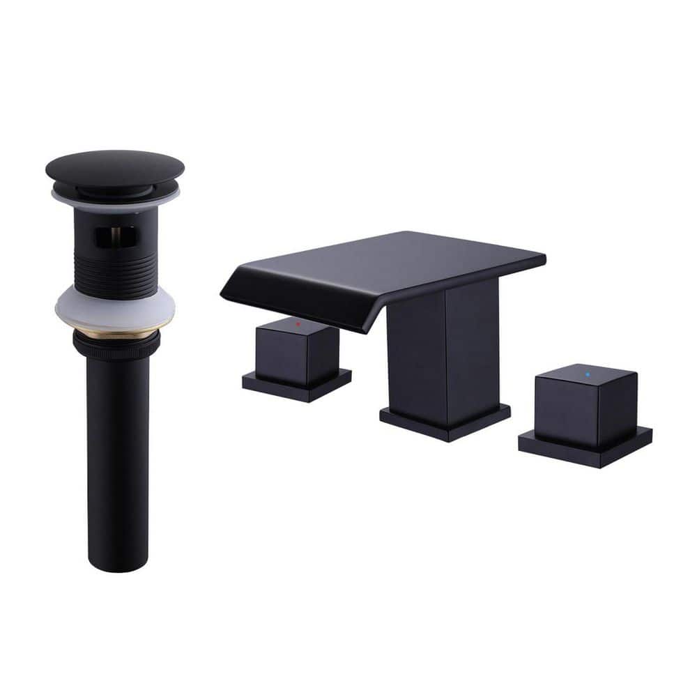 8 in. Widespread Double Handle Waterfall Bathroom Faucet with Pop-Up Drain in Matte Black price history on PriceWatchPro
