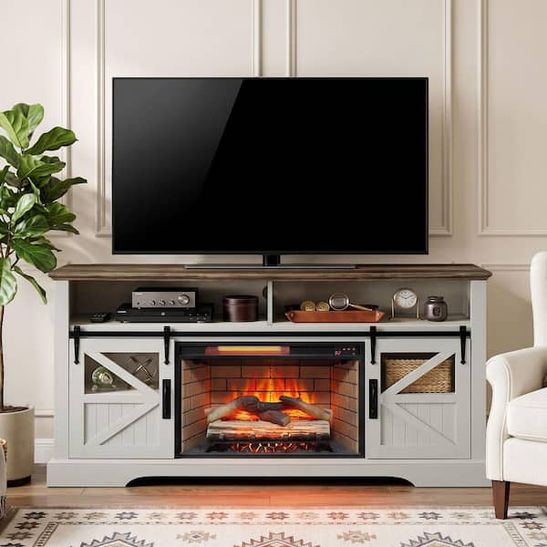 ToolCat 60 in. Freestanding Electric Fireplace TV Stand in White