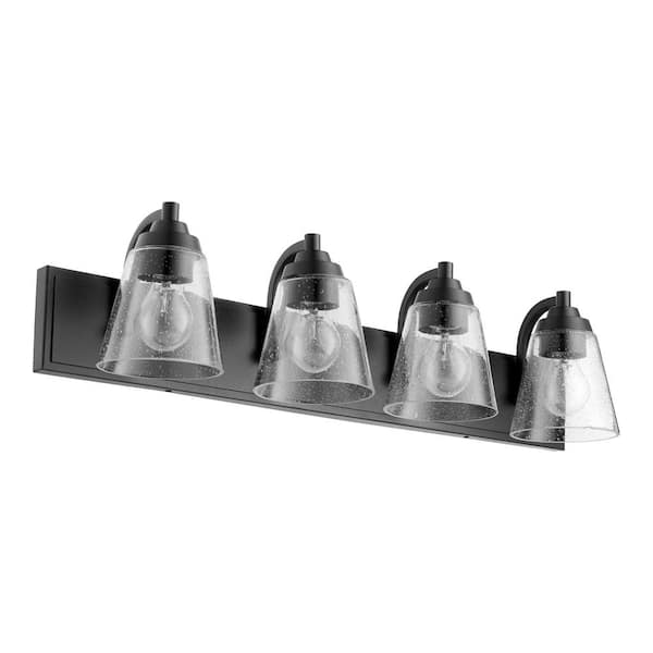 Quorum INTERNATIONAL Traditional 29.5 in. W 4-Lights Textured Black Vanity Lights with Clear Seeded Glass
