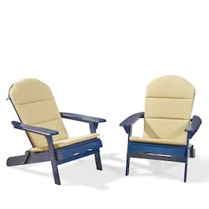 Malibu Navy Blue Folding Wood Adirondack Chairs with Khaki Cushions (2-Pack)