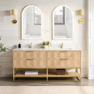 Milagro 72 in. W x 22 in. D x 33.8 in. H Double Sink Bath Vanity in Washed Ash Grey with White Quartz Stone Top